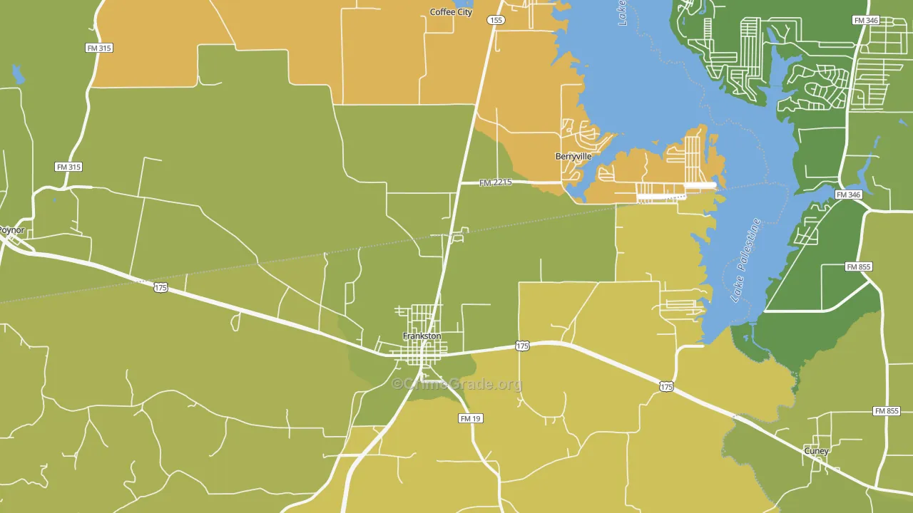Frankston, TX Map of Vandalism Rates