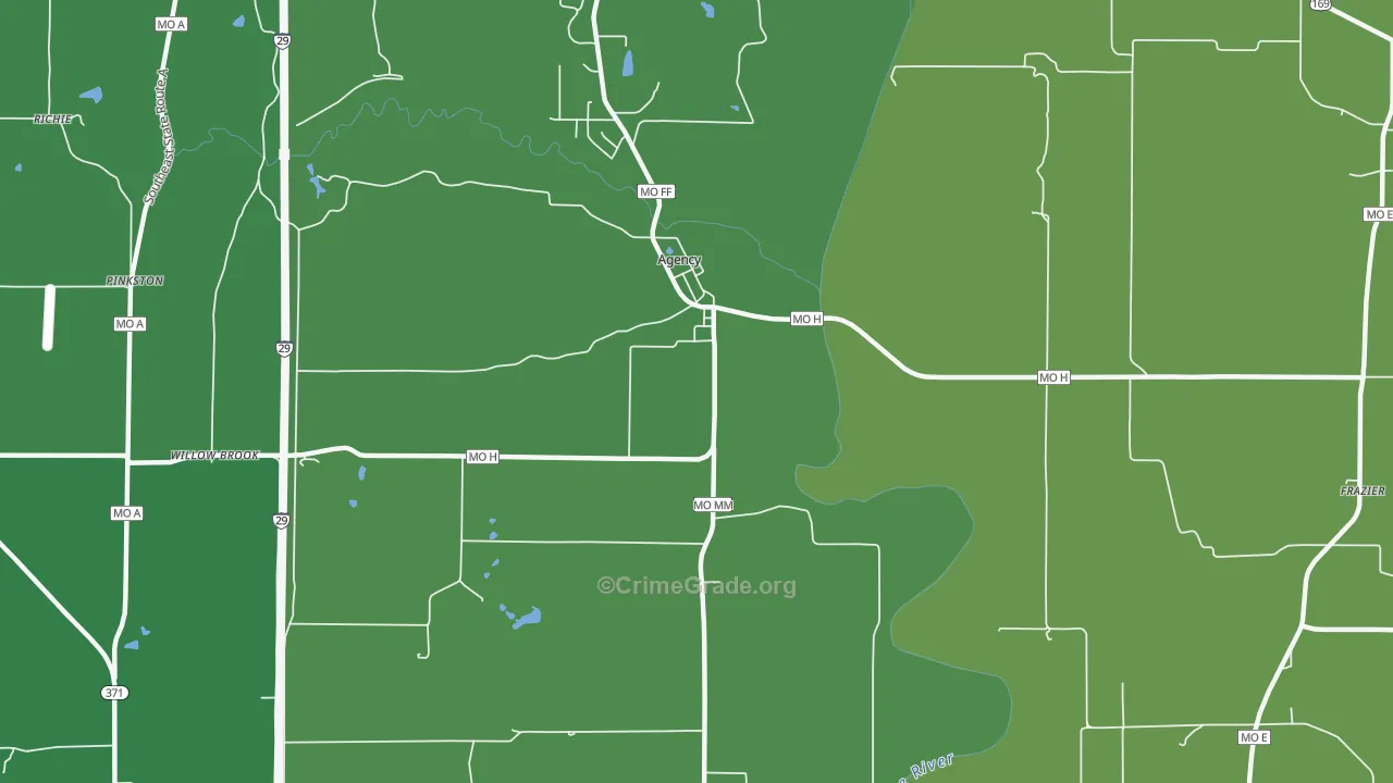 Frazier, MO Map of Vandalism Rates
