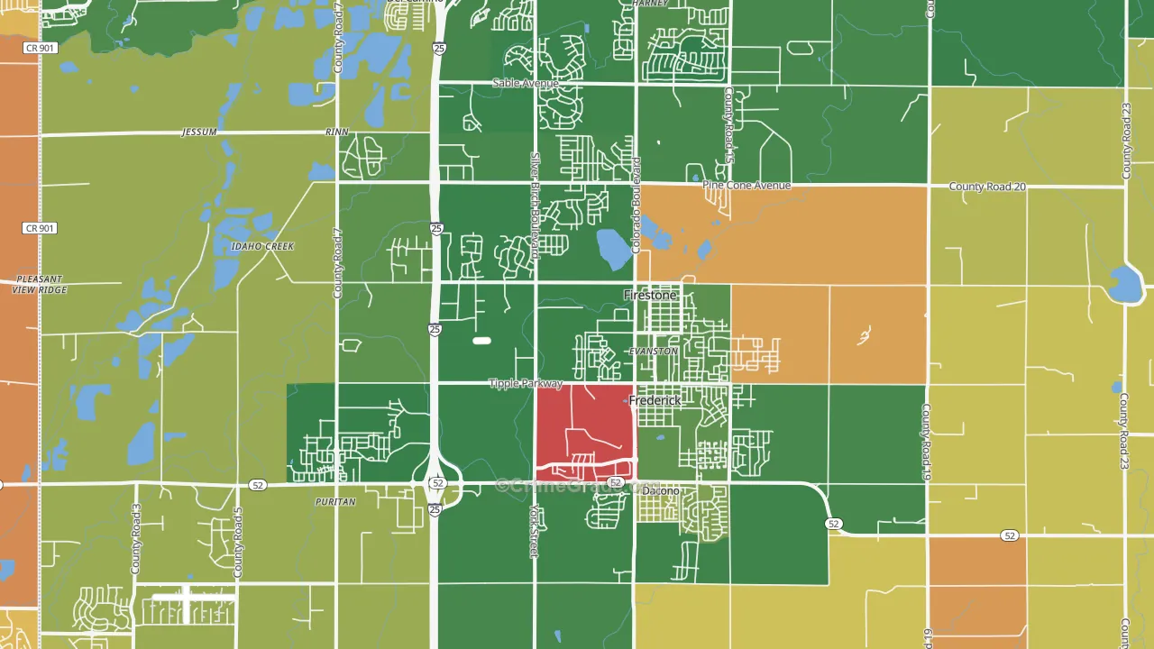 Frederick, CO Map of Vandalism Rates