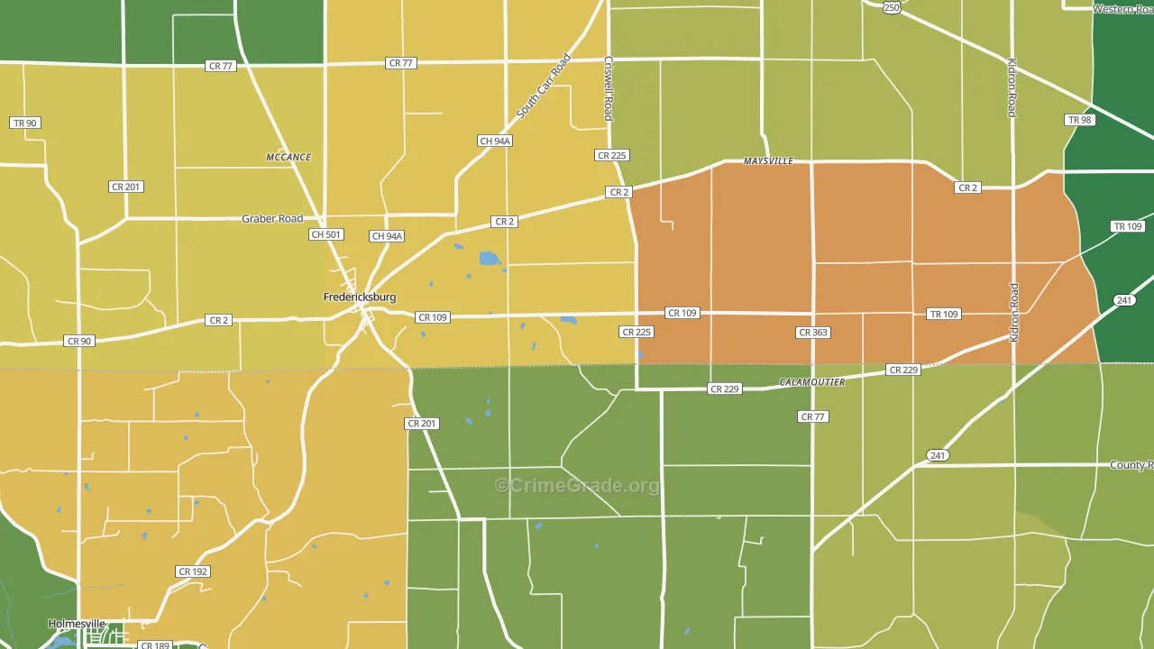 Fredericksburg, OH Map of Vandalism Rates