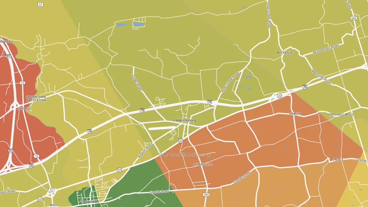 Fredericksburg, PA Map of Vandalism Rates