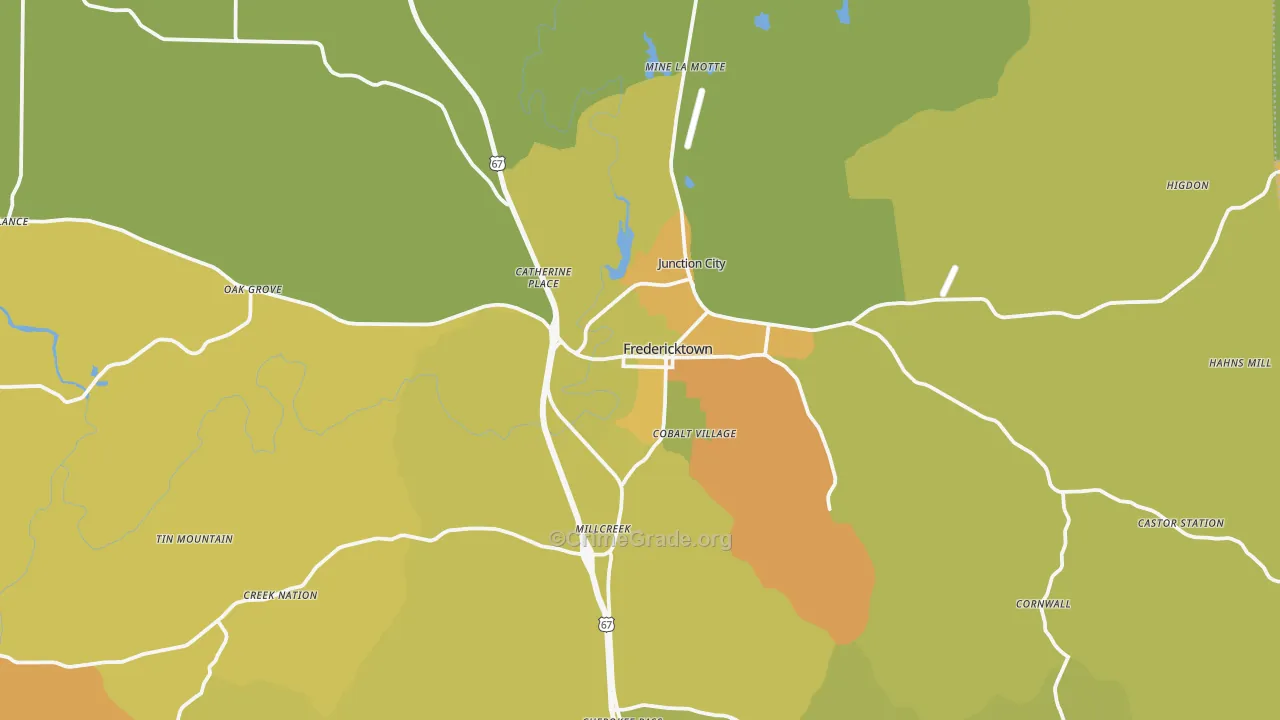 Fredericktown, MO Map of Vandalism Rates
