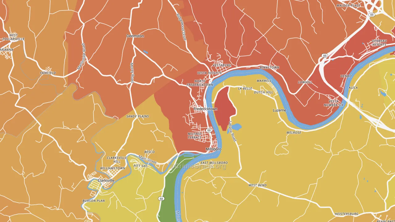 Fredericktown, PA Map of Vandalism Rates