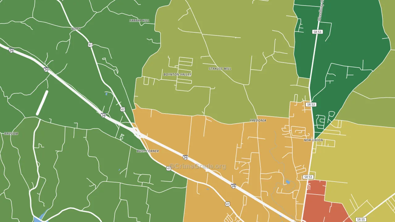 Fredonia, TN Map of Vandalism Rates