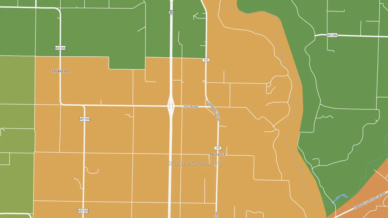 Fredville, MO Map of Vandalism Rates