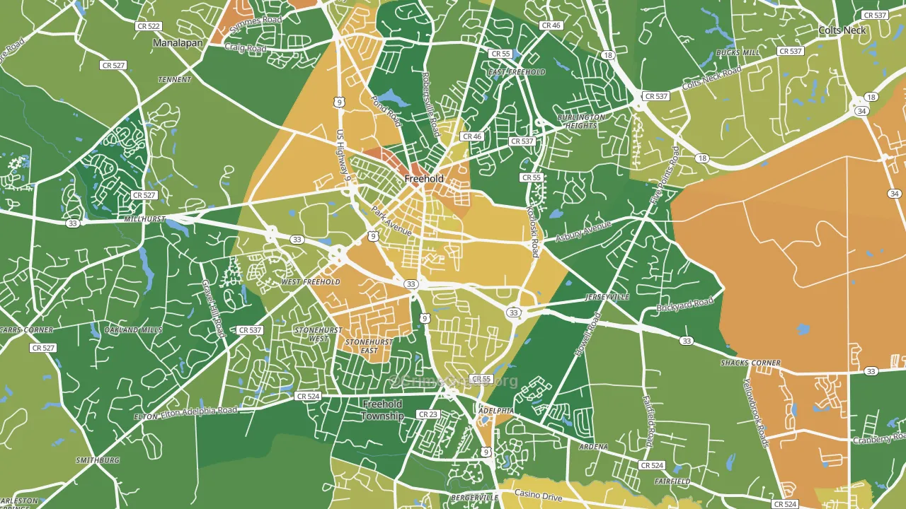 Freehold, NJ Map of Vandalism Rates