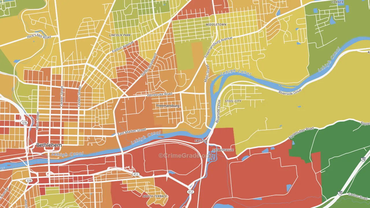 Freemansburg, PA Map of Vandalism Rates