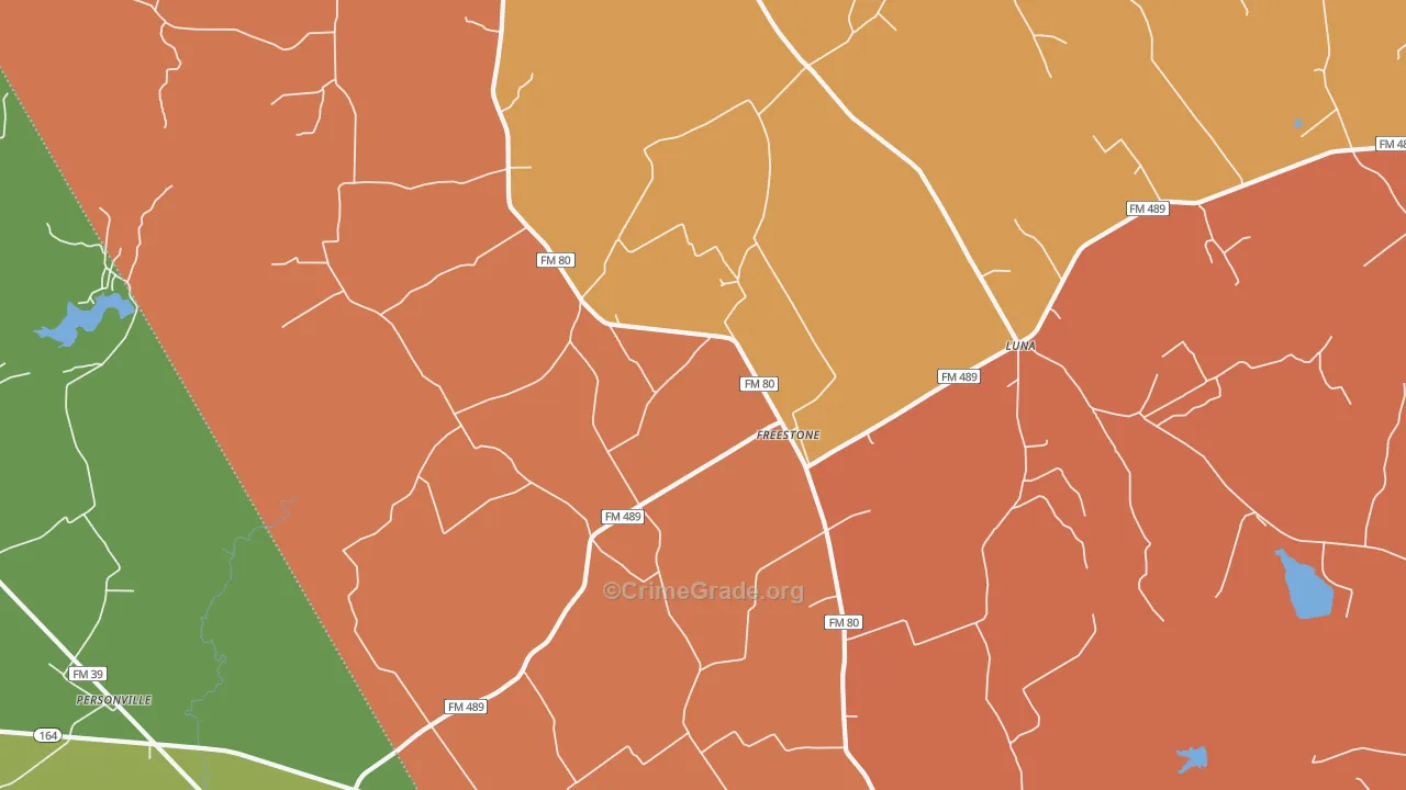 Freestone, TX Map of Vandalism Rates