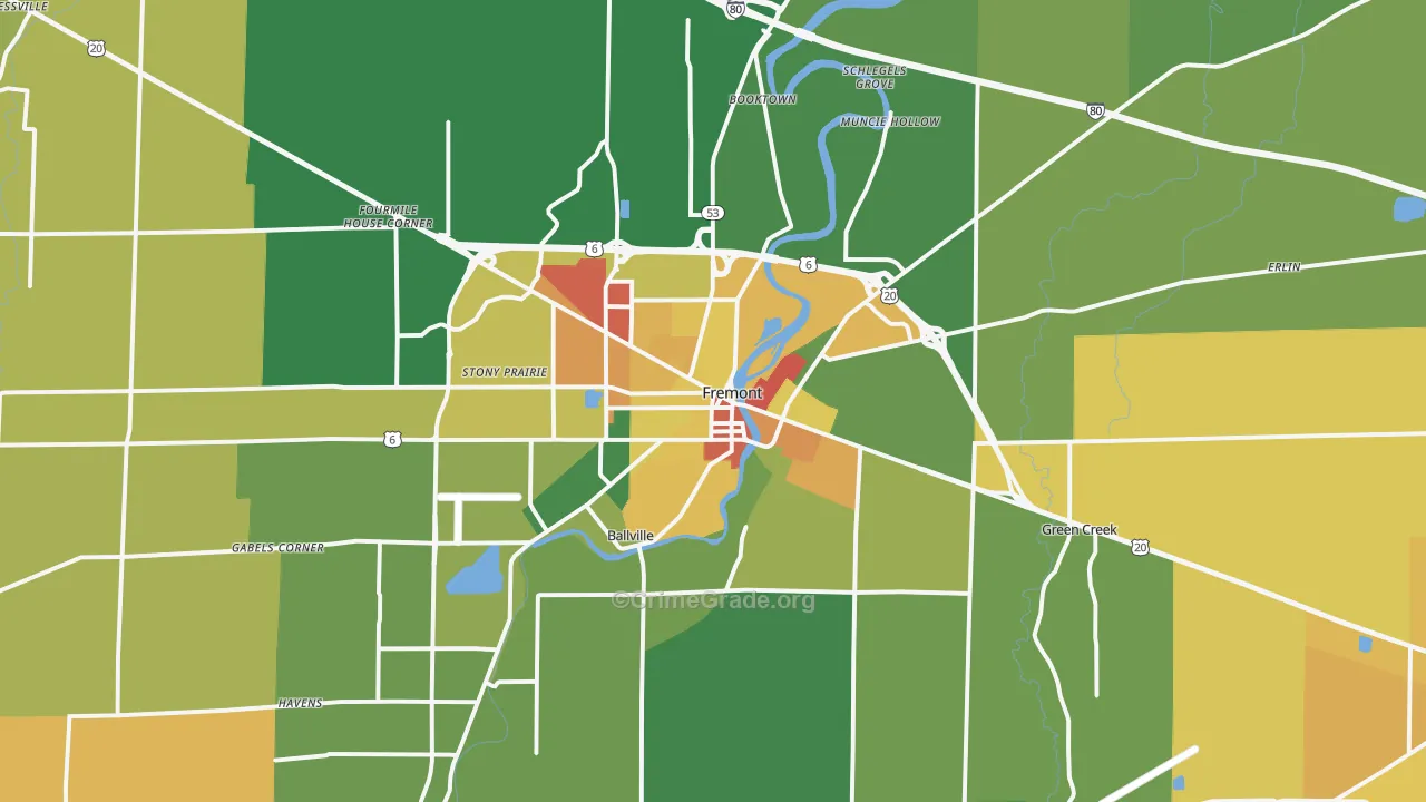 Fremont, OH Map of Vandalism Rates