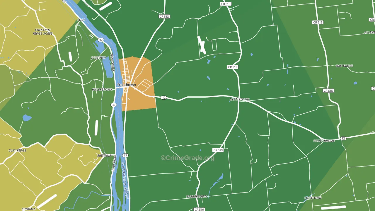 Frenchtown, NJ Map of Vandalism Rates