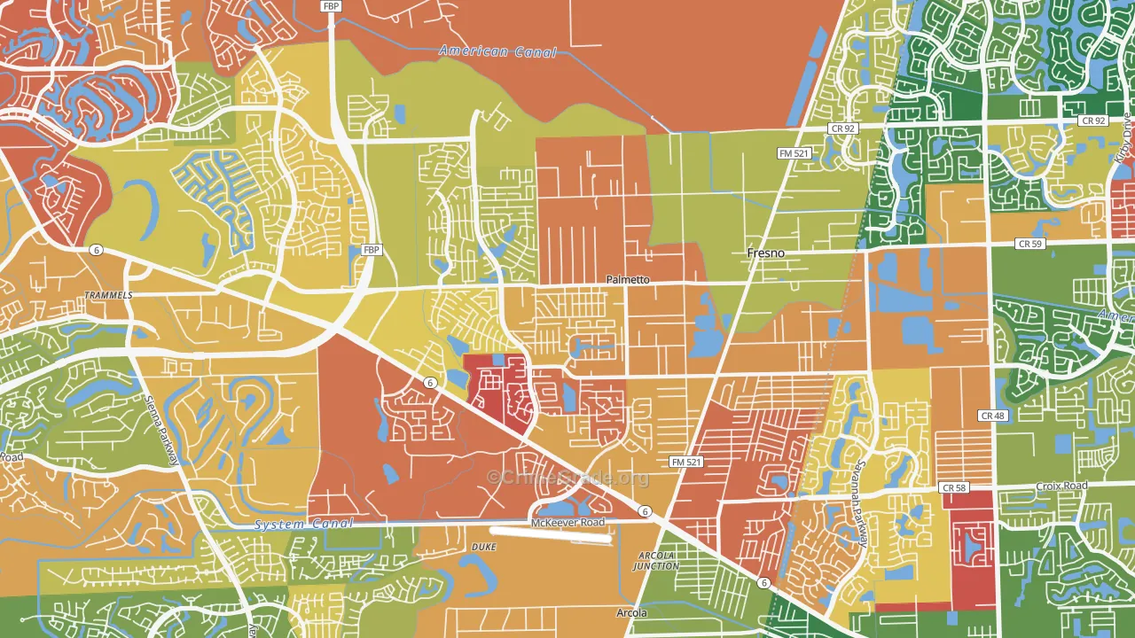 Fresno, TX Map of Vandalism Rates