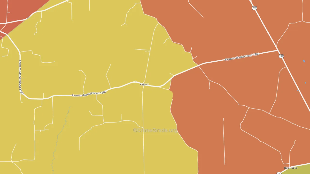 Friday, TX Map of Vandalism Rates