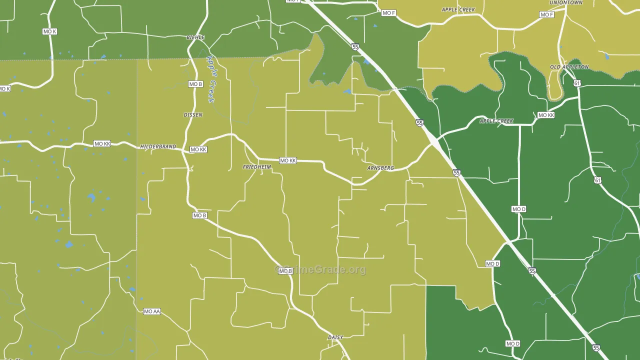 Friedheim, MO Map of Vandalism Rates