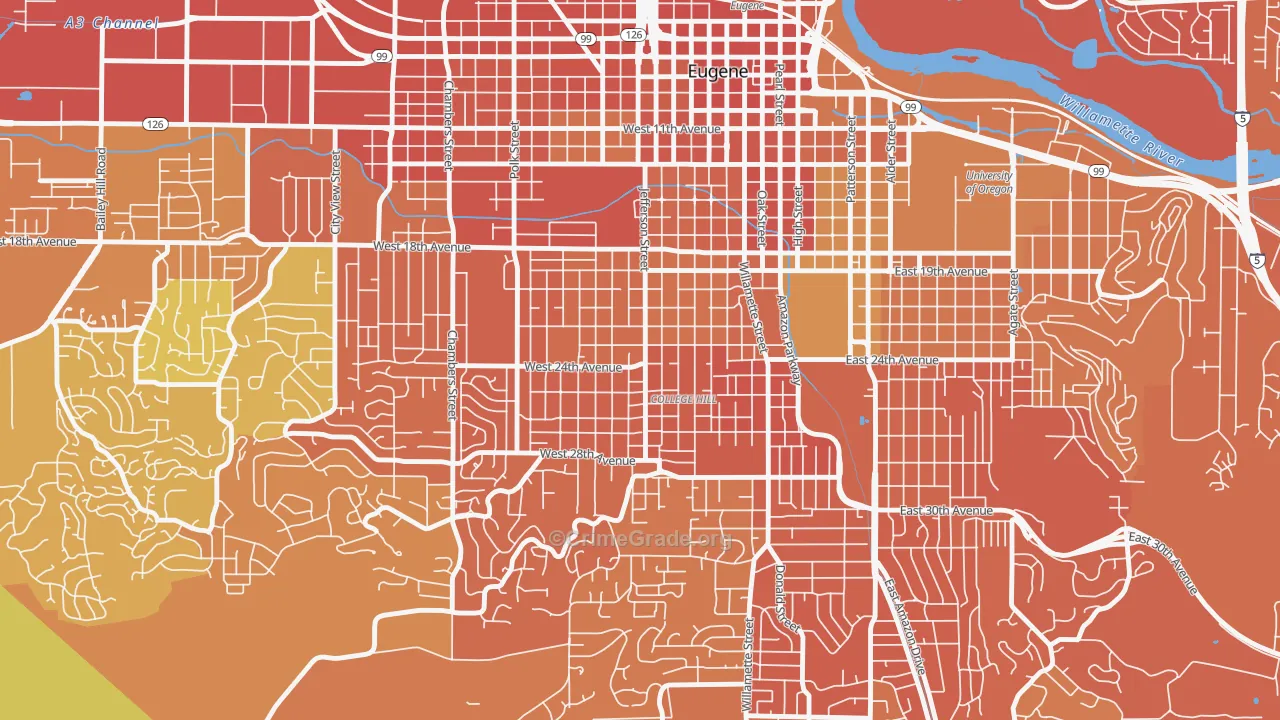 Friendly, Eugene, OR Map of Vandalism Rates