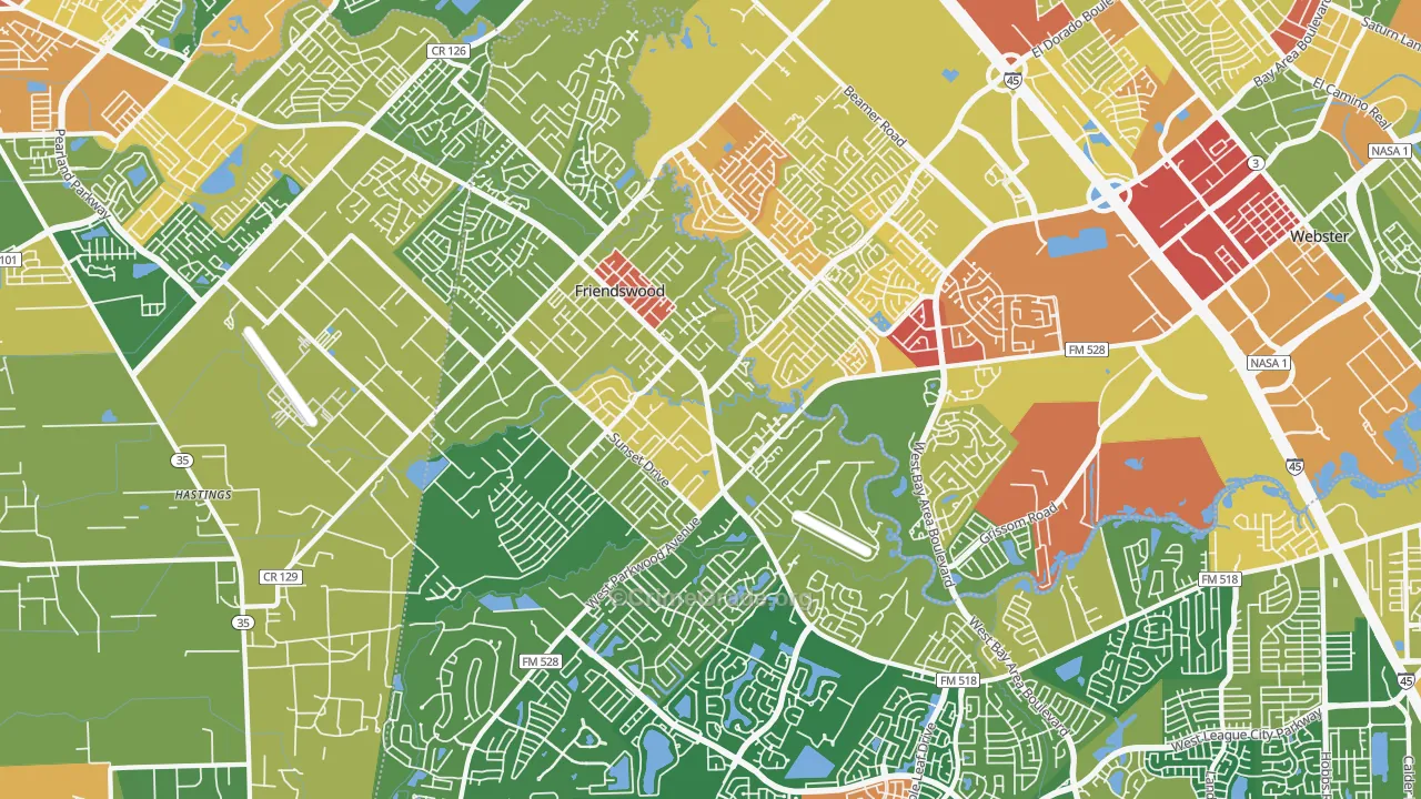 Friendswood, TX Map of Vandalism Rates