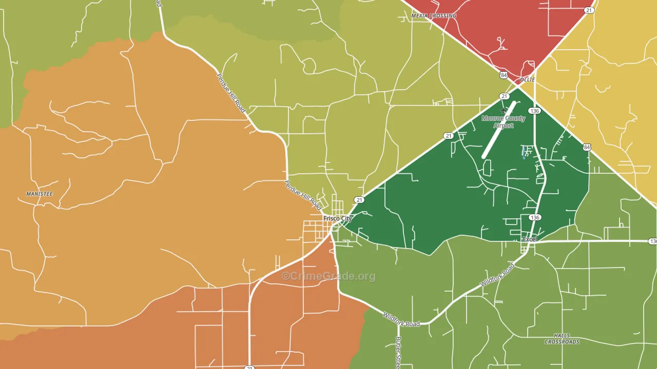 Frisco City, AL Map of Vandalism Rates