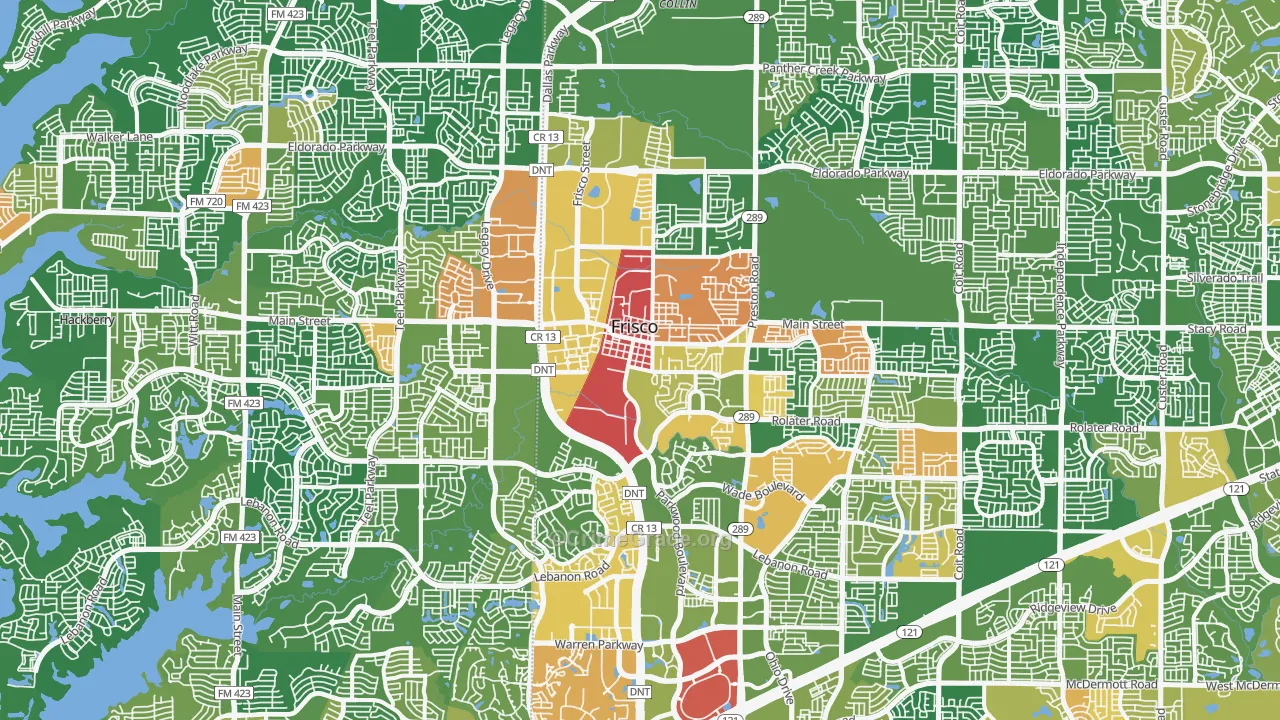 Frisco, TX Map of Vandalism Rates