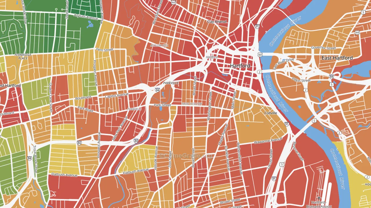 Frog Hollow, Hartford, CT Map of Vandalism Rates