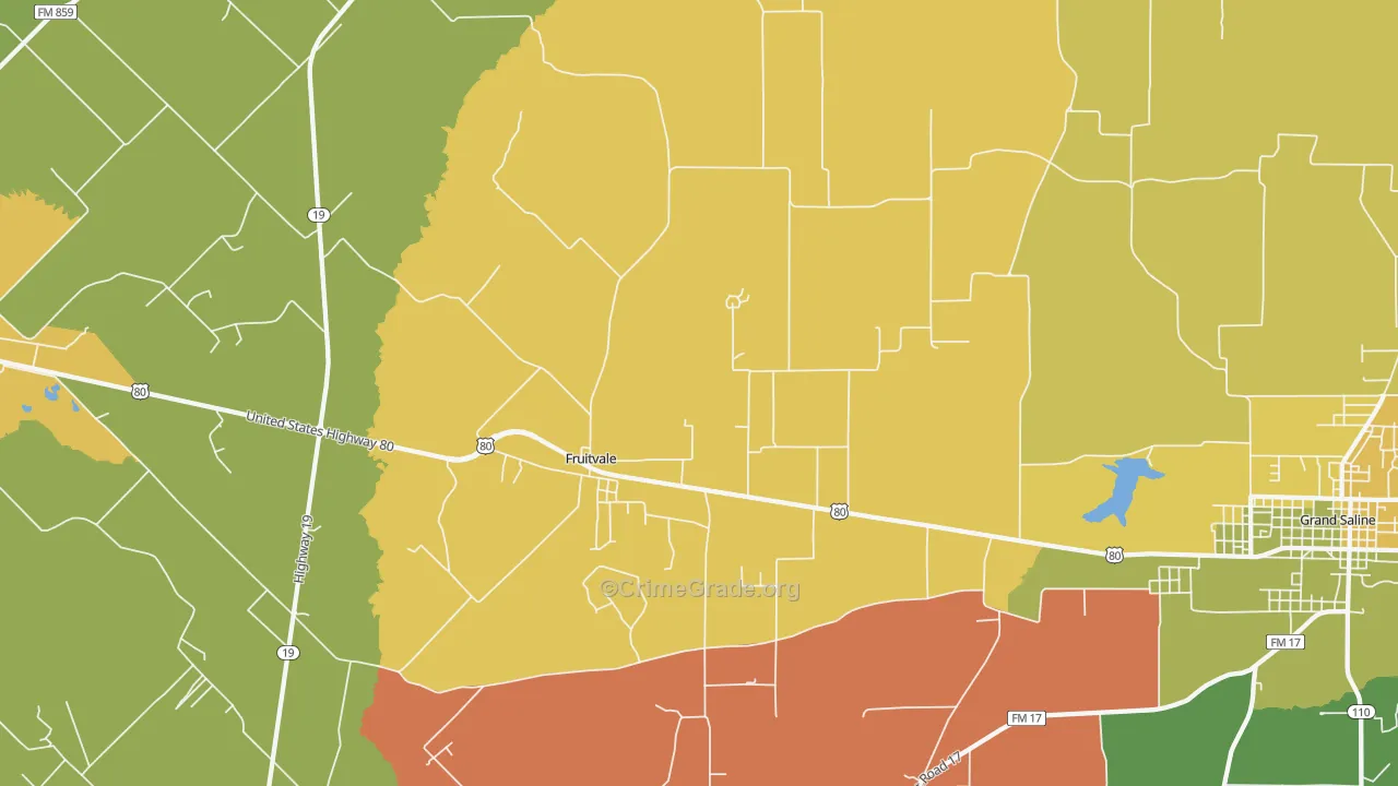 Fruitvale, TX Map of Vandalism Rates