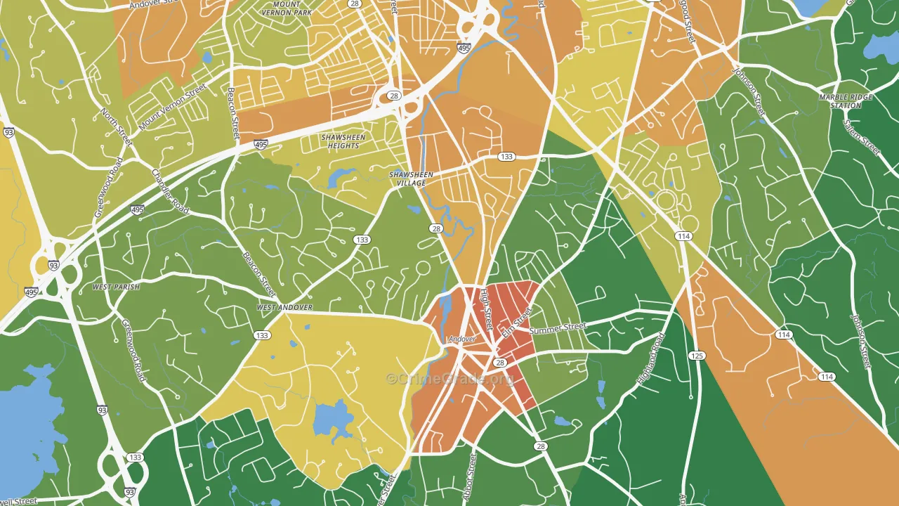 Frye Circle, Andover, MA Map of Vandalism Rates