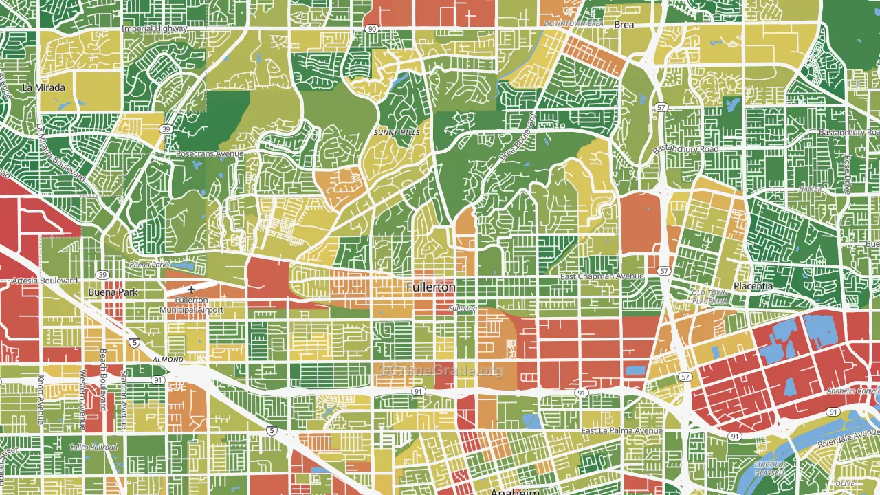 Fullerton, CA Map of Vandalism Rates