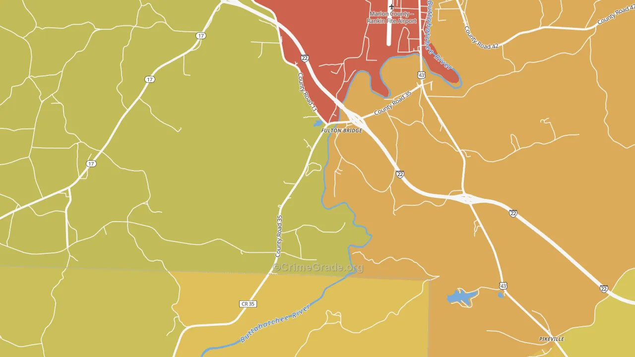 Fulton Bridge, AL Map of Vandalism Rates