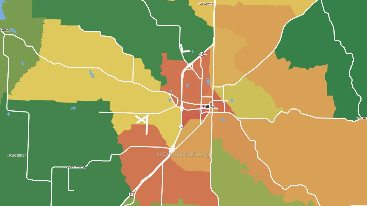 Fulton, MO Map of Vandalism Rates