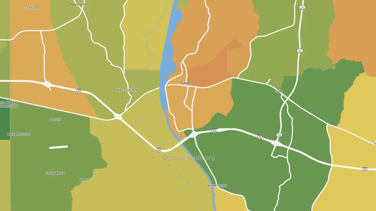 Fulton, MS Map of Vandalism Rates