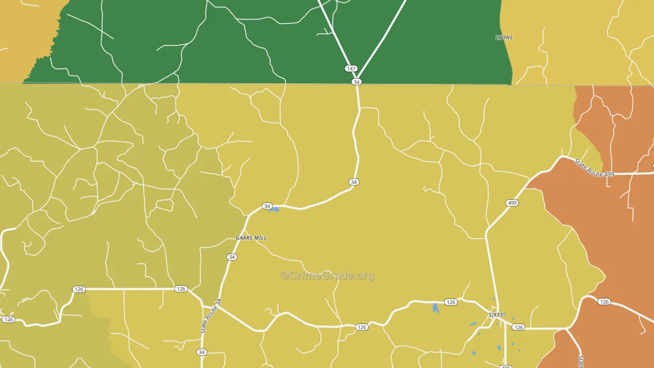 Gaars Mill, LA Map of Vandalism Rates