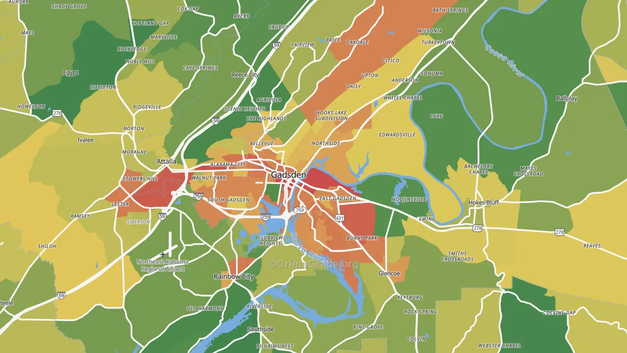 Gadsden, AL Map of Vandalism Rates