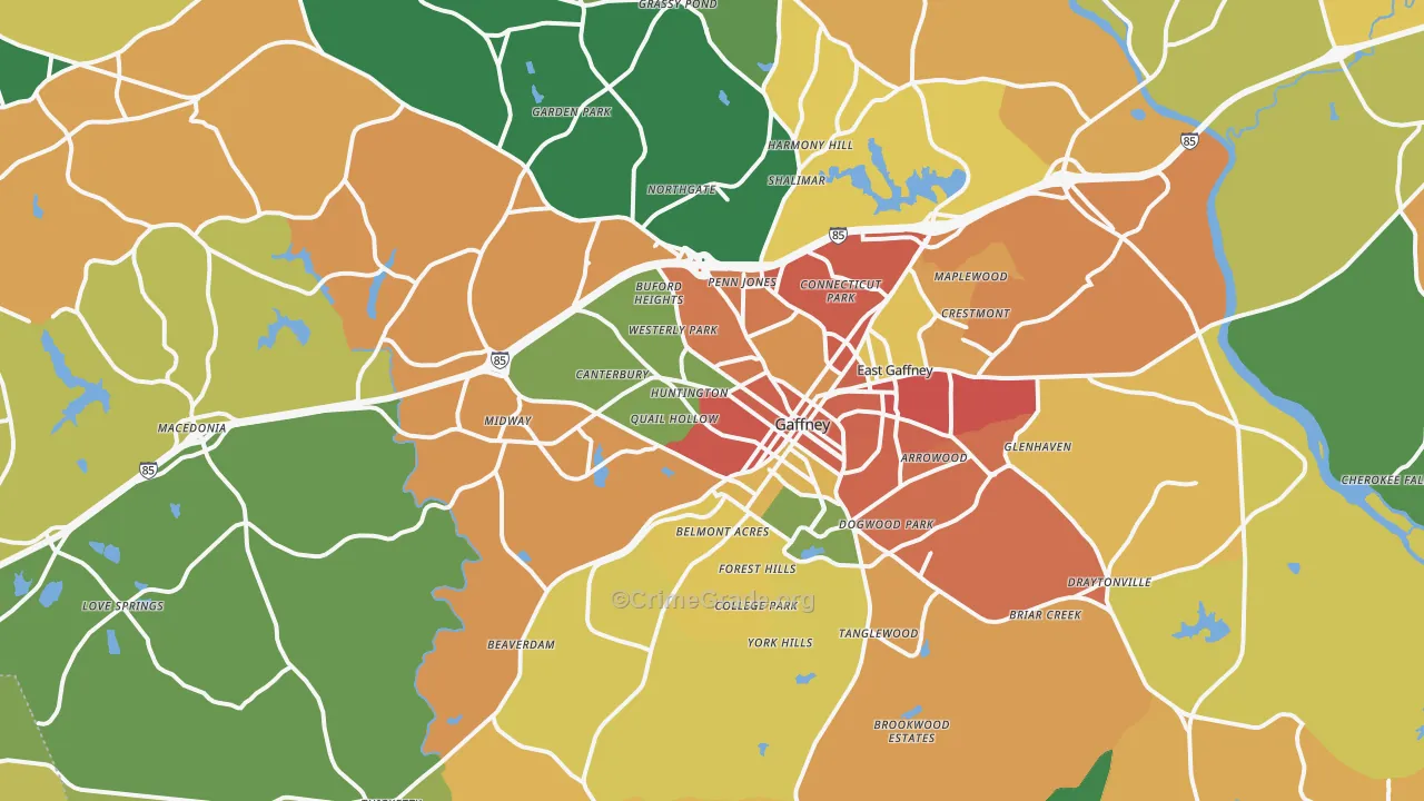 Gaffney, SC Map of Vandalism Rates