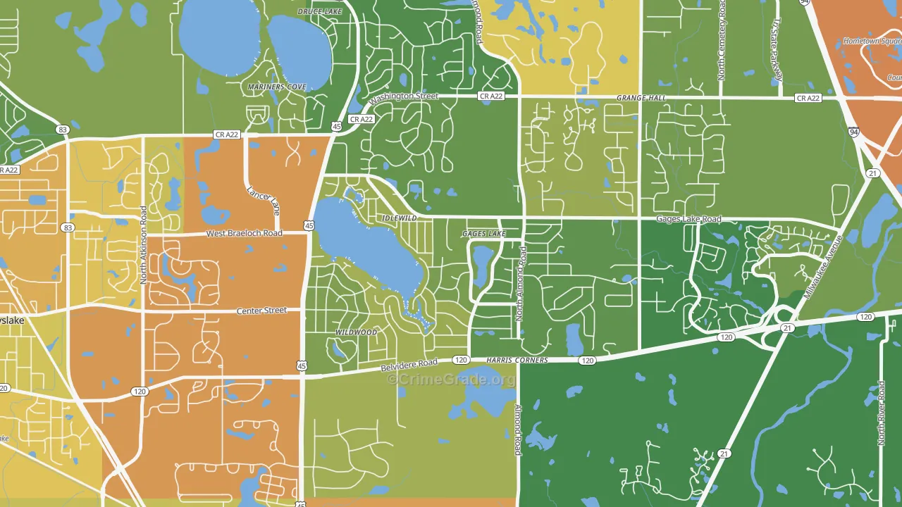 Gages Lake, IL Map of Vandalism Rates