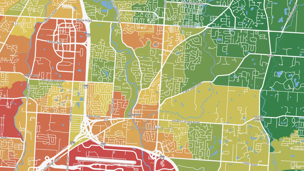 Gahanna, OH Map of Vandalism Rates