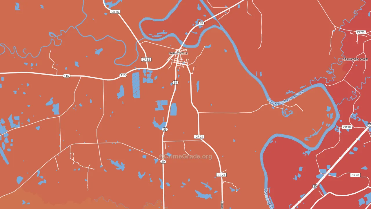 Gainesville, AL Map of Vandalism Rates