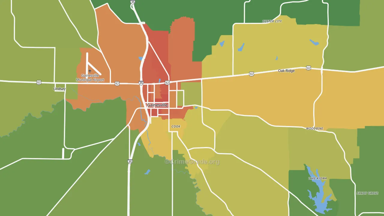 Gainesville, TX Map of Vandalism Rates