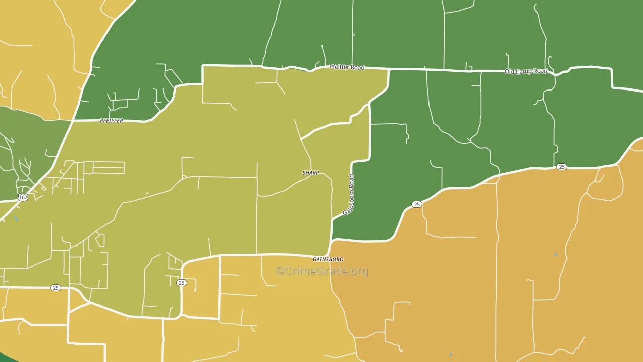 Gainsboro, AR Map of Vandalism Rates