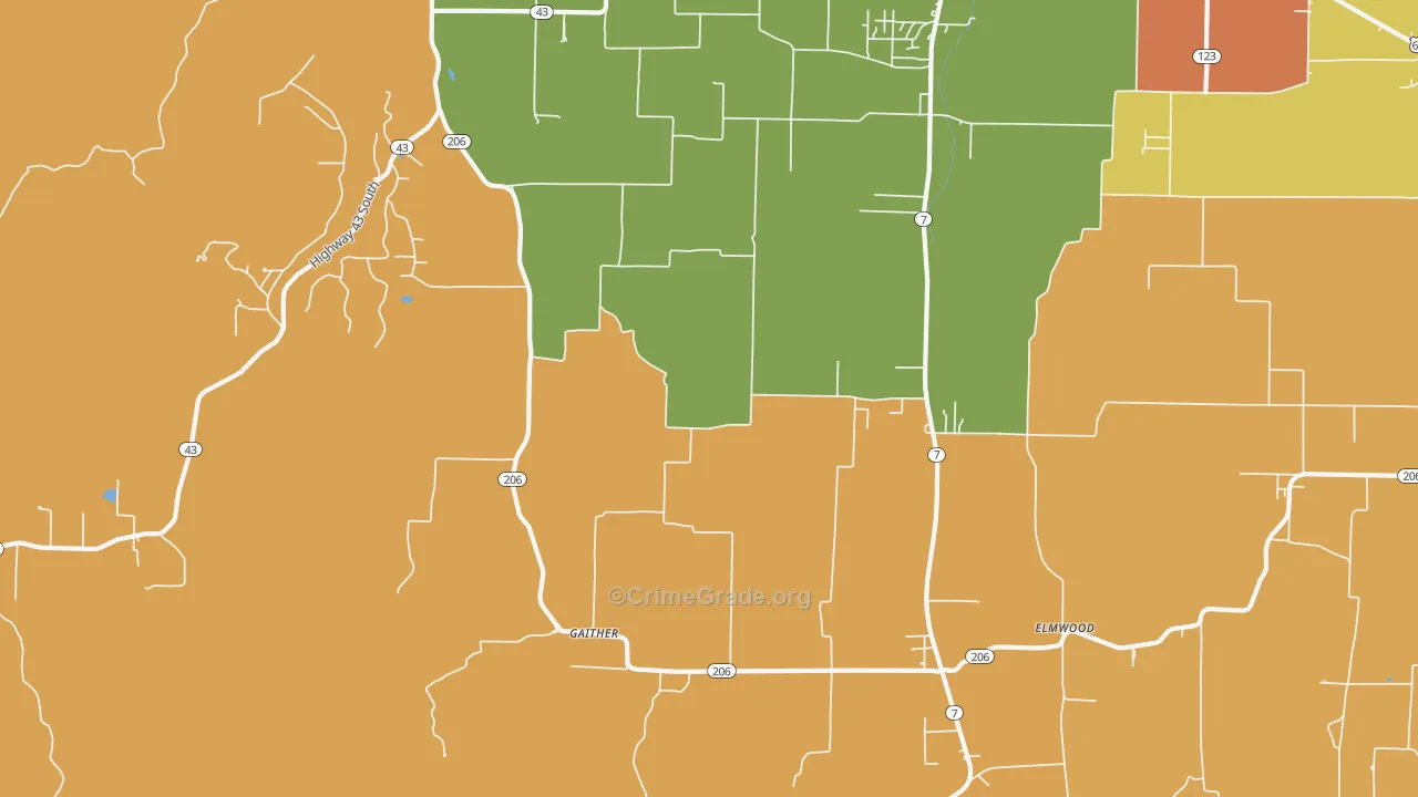 Gaither, AR Map of Vandalism Rates