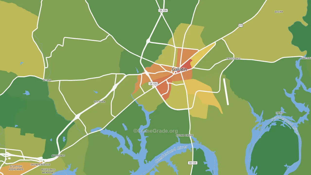 Gallatin, TN Map of Vandalism Rates