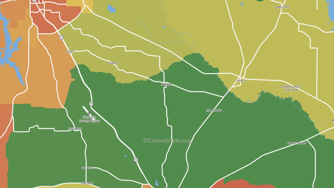 Gallatin, TX Map of Vandalism Rates