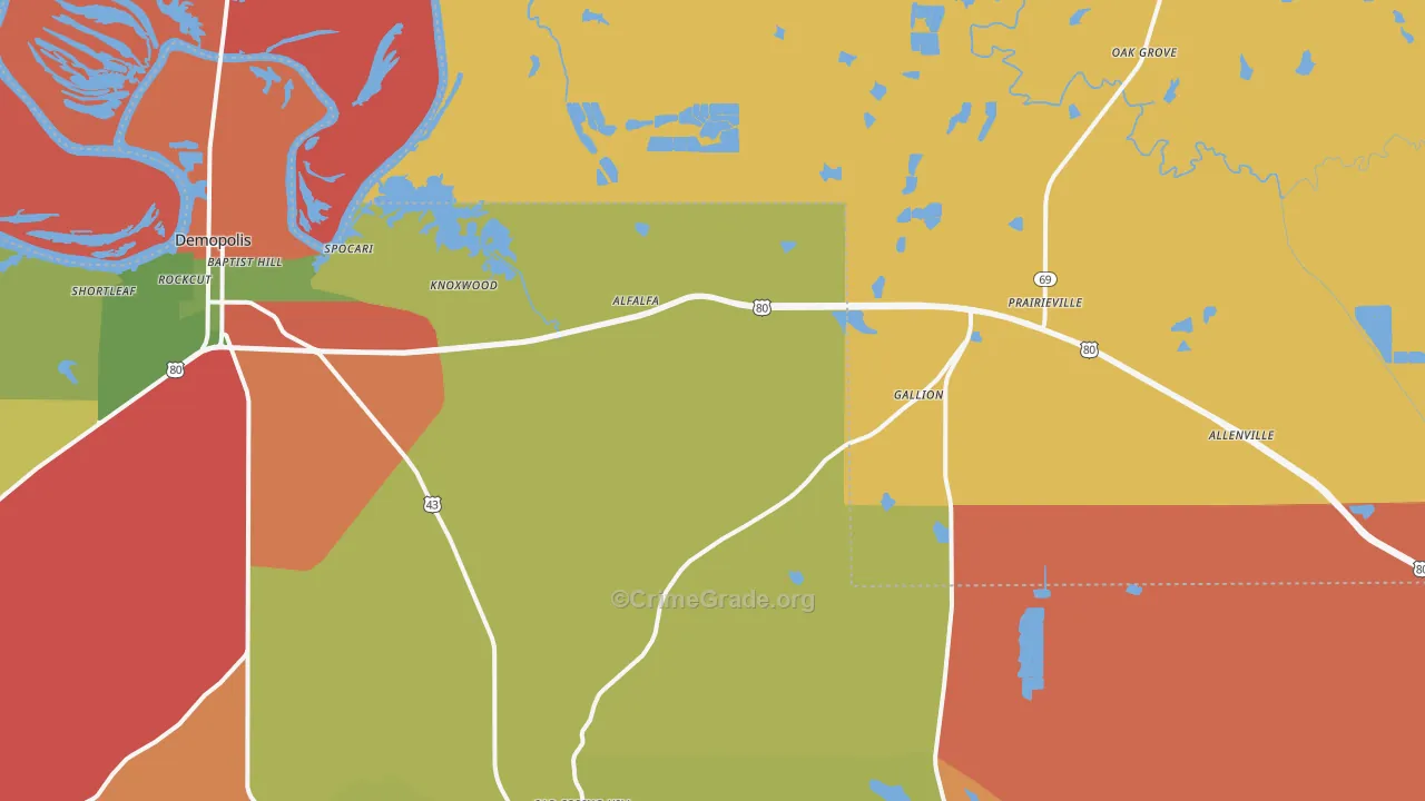 Gallion, AL Map of Vandalism Rates
