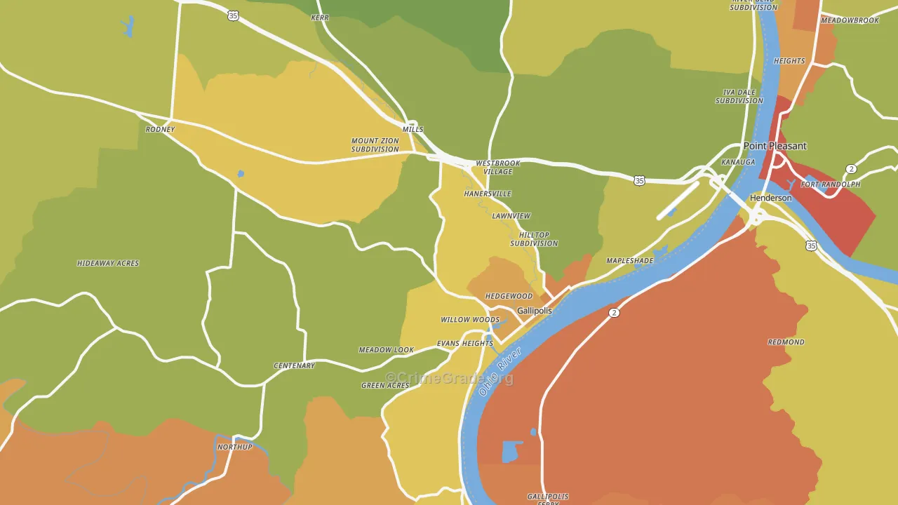 Gallipolis, OH Map of Vandalism Rates