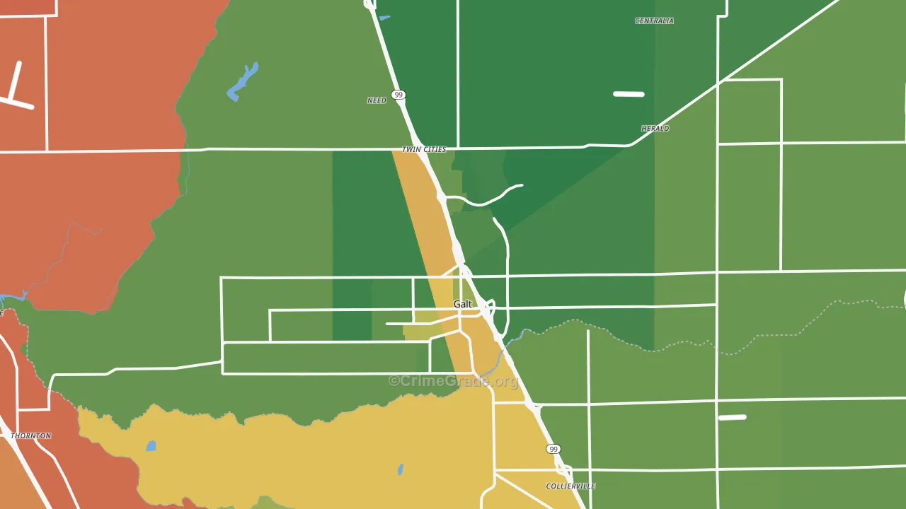 Galt, CA Map of Vandalism Rates