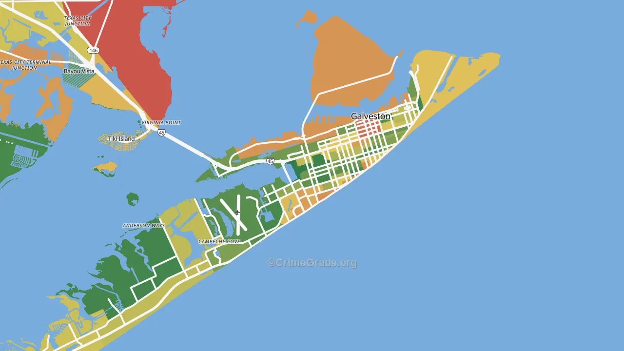 Galveston, TX Map of Vandalism Rates