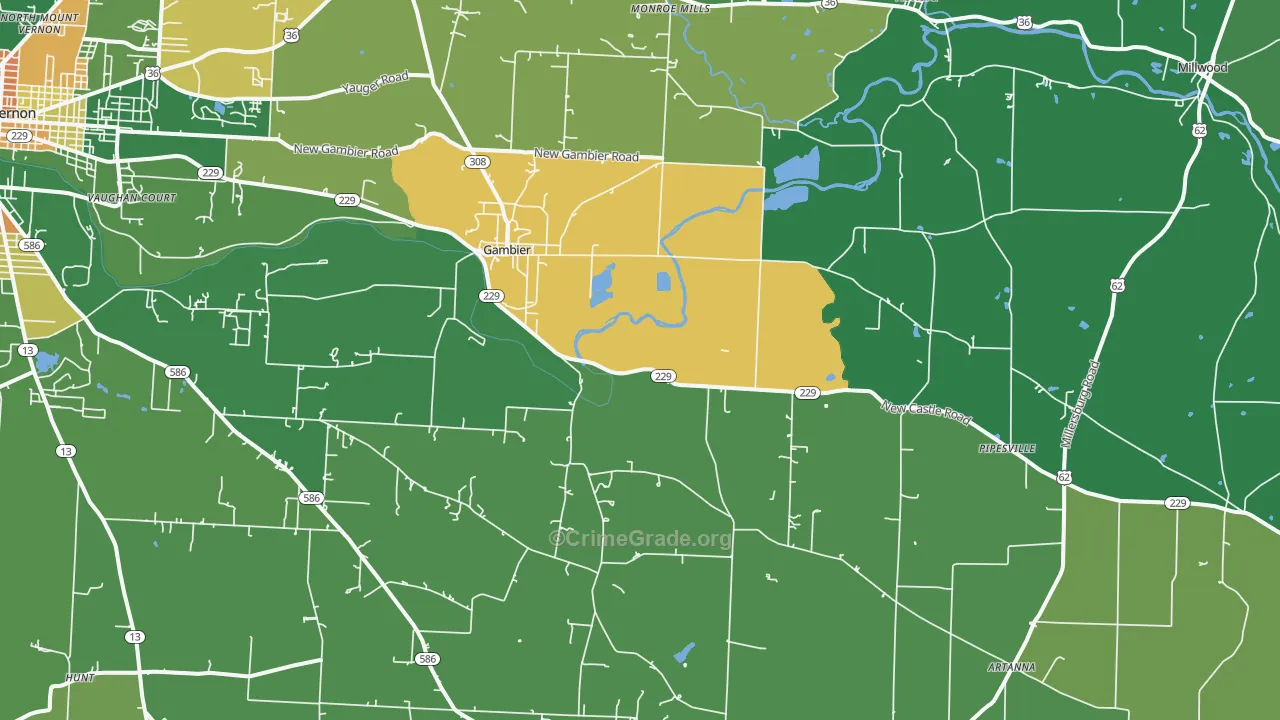 Gambier, OH Map of Vandalism Rates