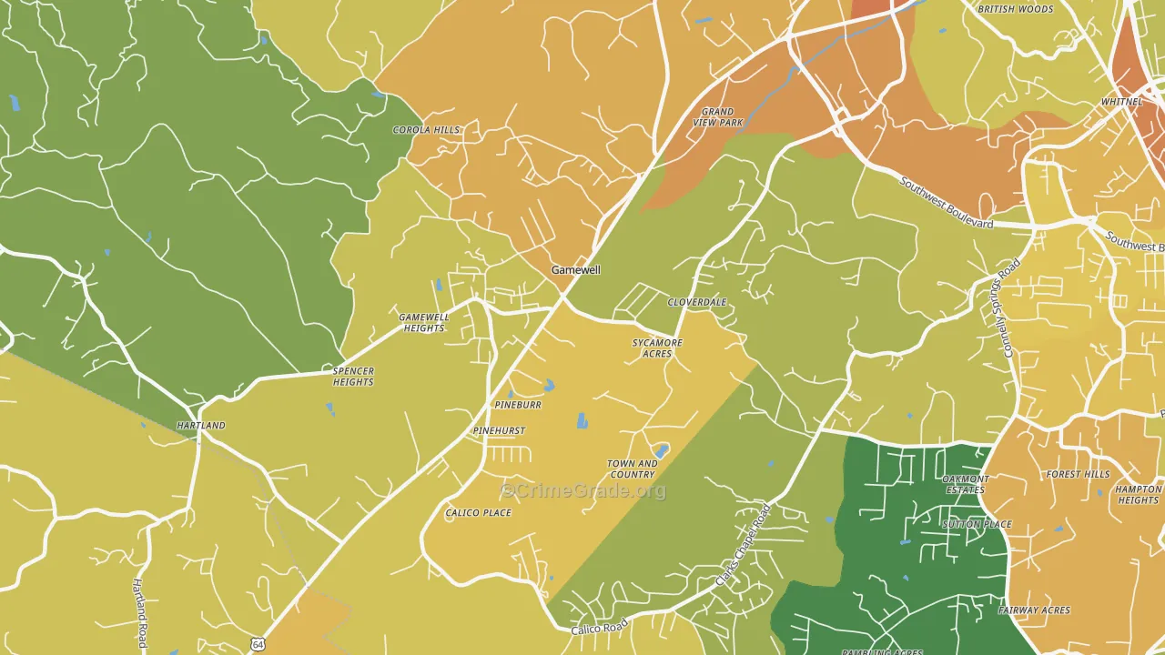 Gamewell, NC Map of Vandalism Rates