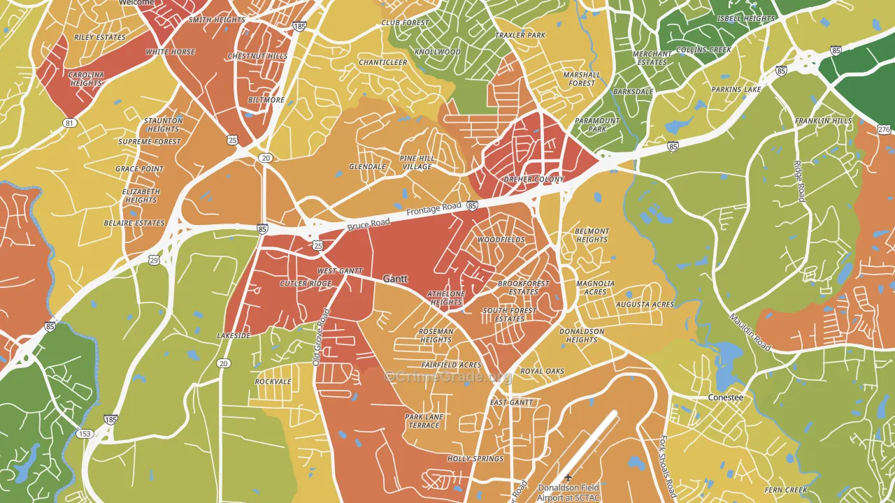 Gantt, SC Map of Vandalism Rates