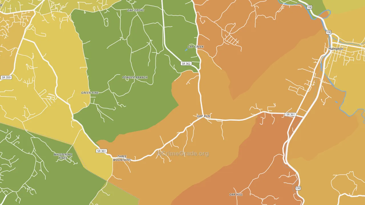 Gap Creek, TN Map of Vandalism Rates