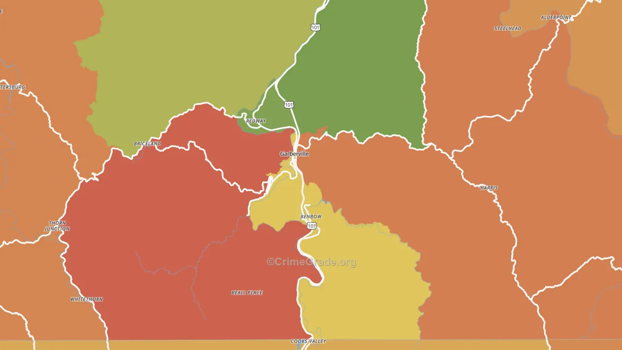 Garberville, CA Map of Vandalism Rates