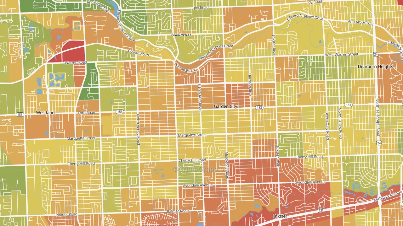 Garden City, MI Map of Vandalism Rates