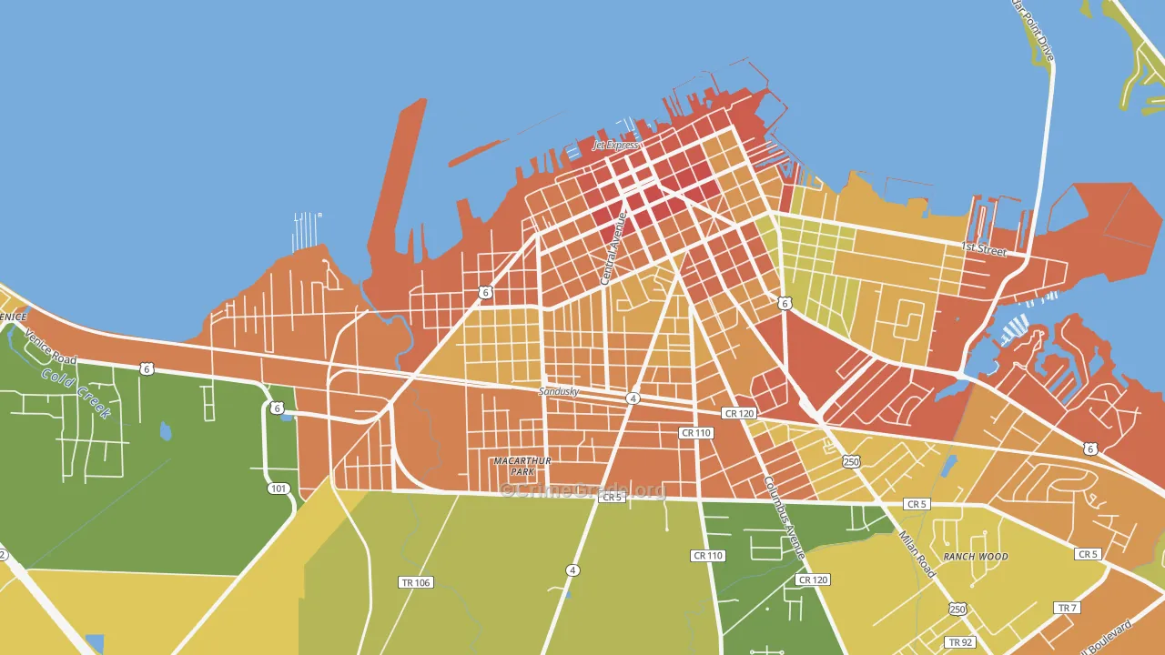 Garden District, Sandusky, OH Map of Vandalism Rates